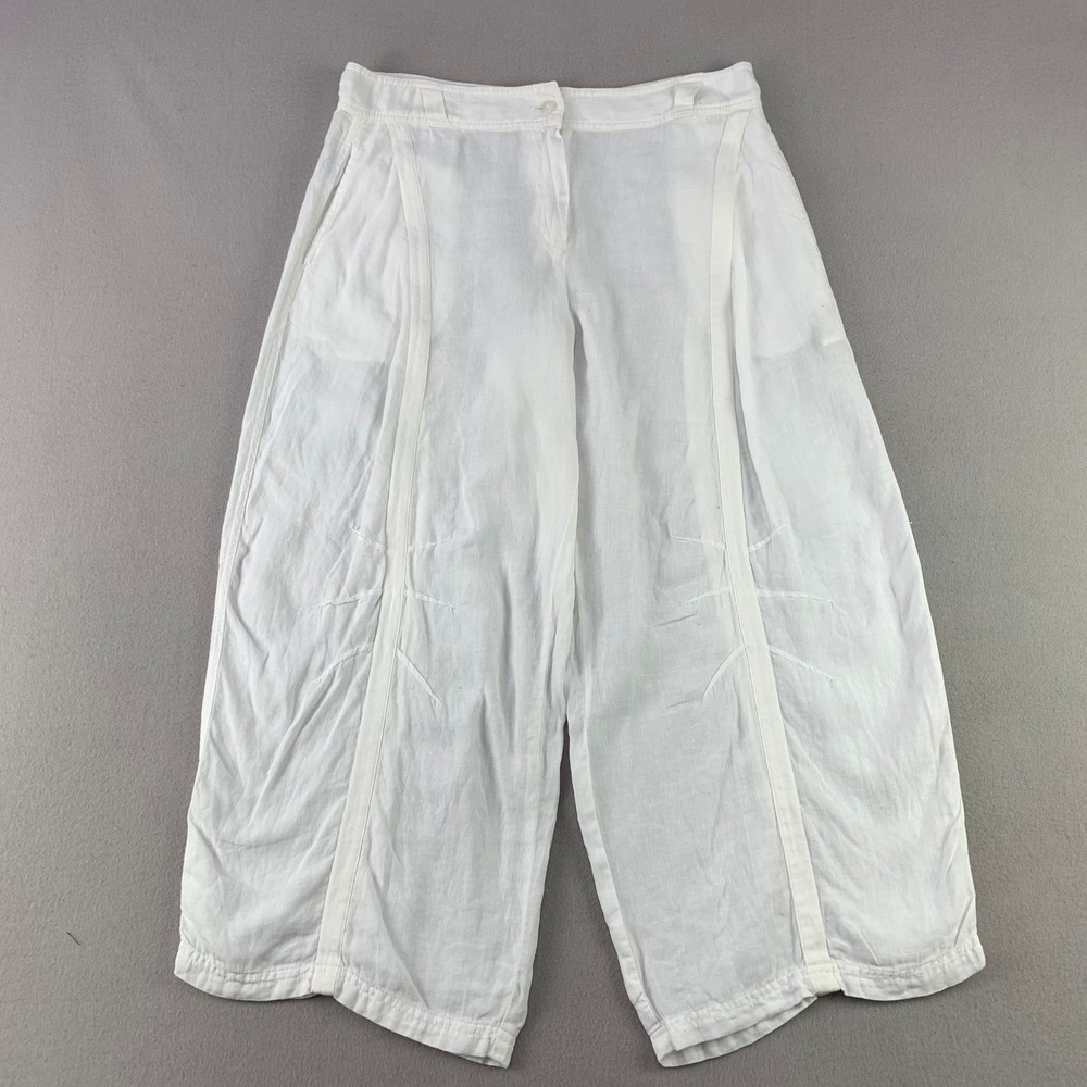 Cannisse Zenith Pants Womens 14 White Linen Wide Leg Cropped Beach Lagenlook